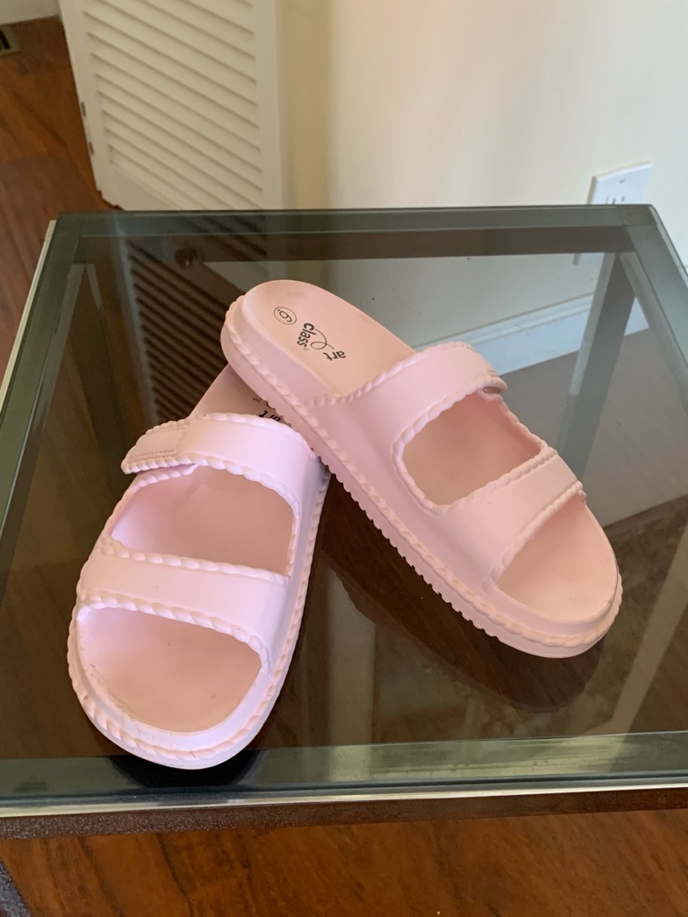 Pink Double Velcro  Strap Slide Sandals in excellent condition